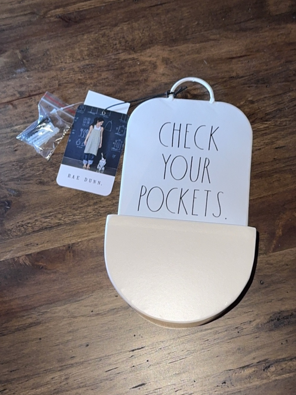NWT Rae Dunn White Wall Pocket with 'CHECK YOUR POCKETS'